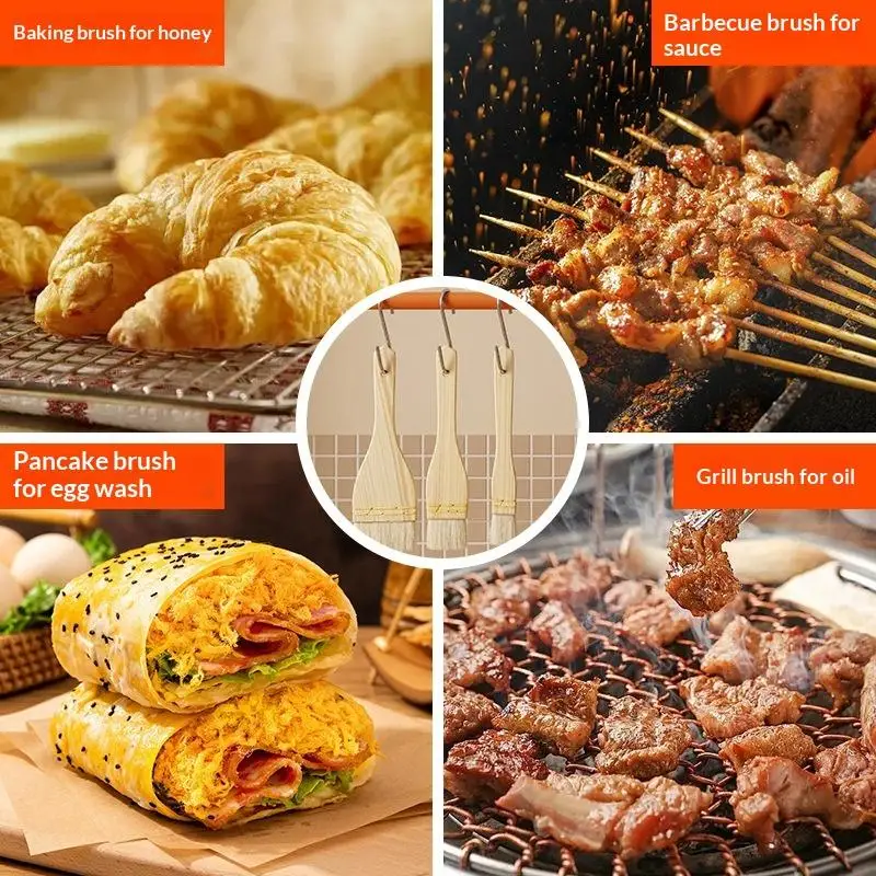 Flat Wool Basting Brush No Shed Bristle Easy Clean Heat Resistant Pastry Brush for BBQ Grilling Baking Home Kitchen Use