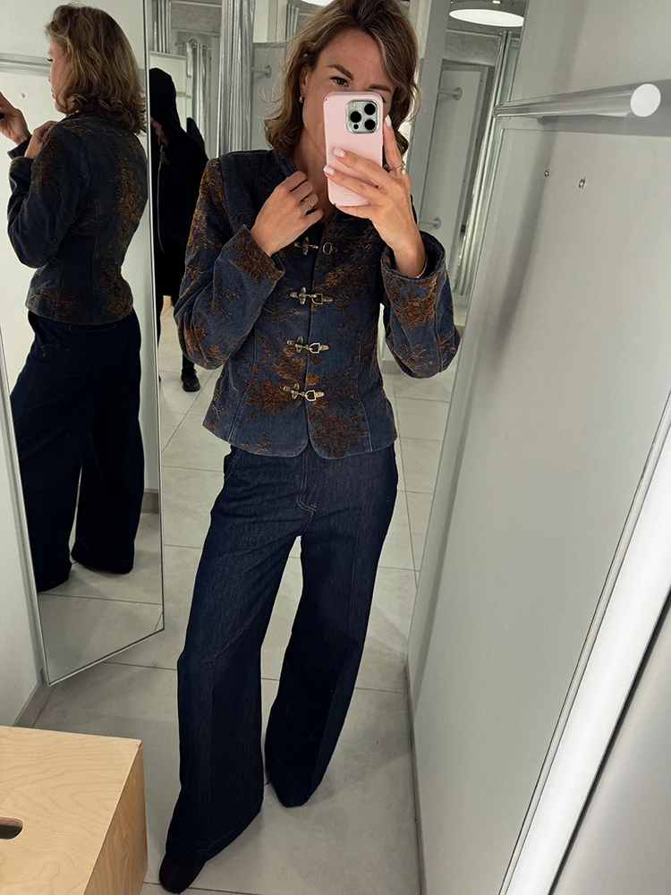 Vintage-Jacke mit Blumenmuster, kurz, für Damen, im chinesischen Stil, mit Stehkragen, Schnallenverschluss, schmal geschnitten, kurze Oberbekleidung, schicker Damenmantel. – Detail 6
