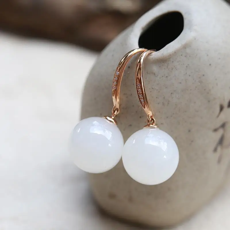 

Natural Hetian White Jade Earringss925Sterling Silver Inlaid White Jade Earrings Hetian Jade Stud Earrings Gemstone Earrings for