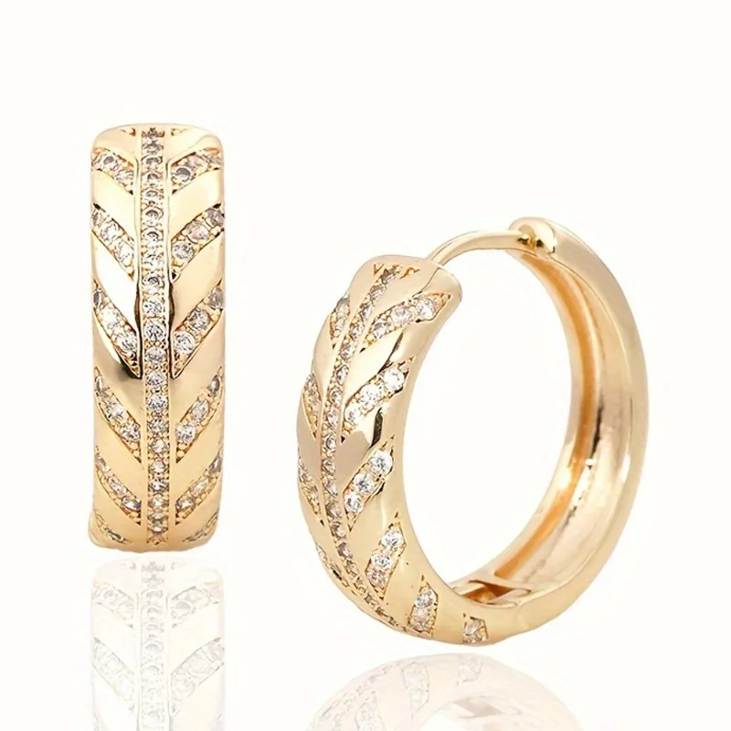 Elegante goldfarbene Metall-eingelegte Zirkonia-Creolen, modische Verlobung, Hochzeit, Ohrringe für Frauen, Schmuck