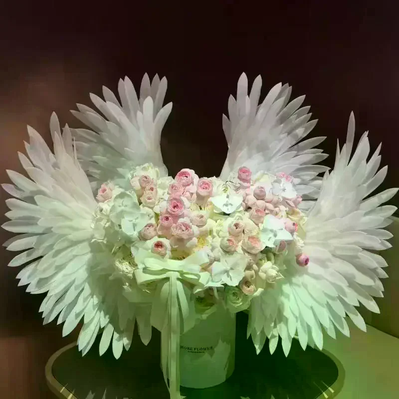 Electric Openable Angel Wings Bouquet Decor Pearl Cotton Valentine DIY Handcraft Material Pack Flower Ornament Supplies