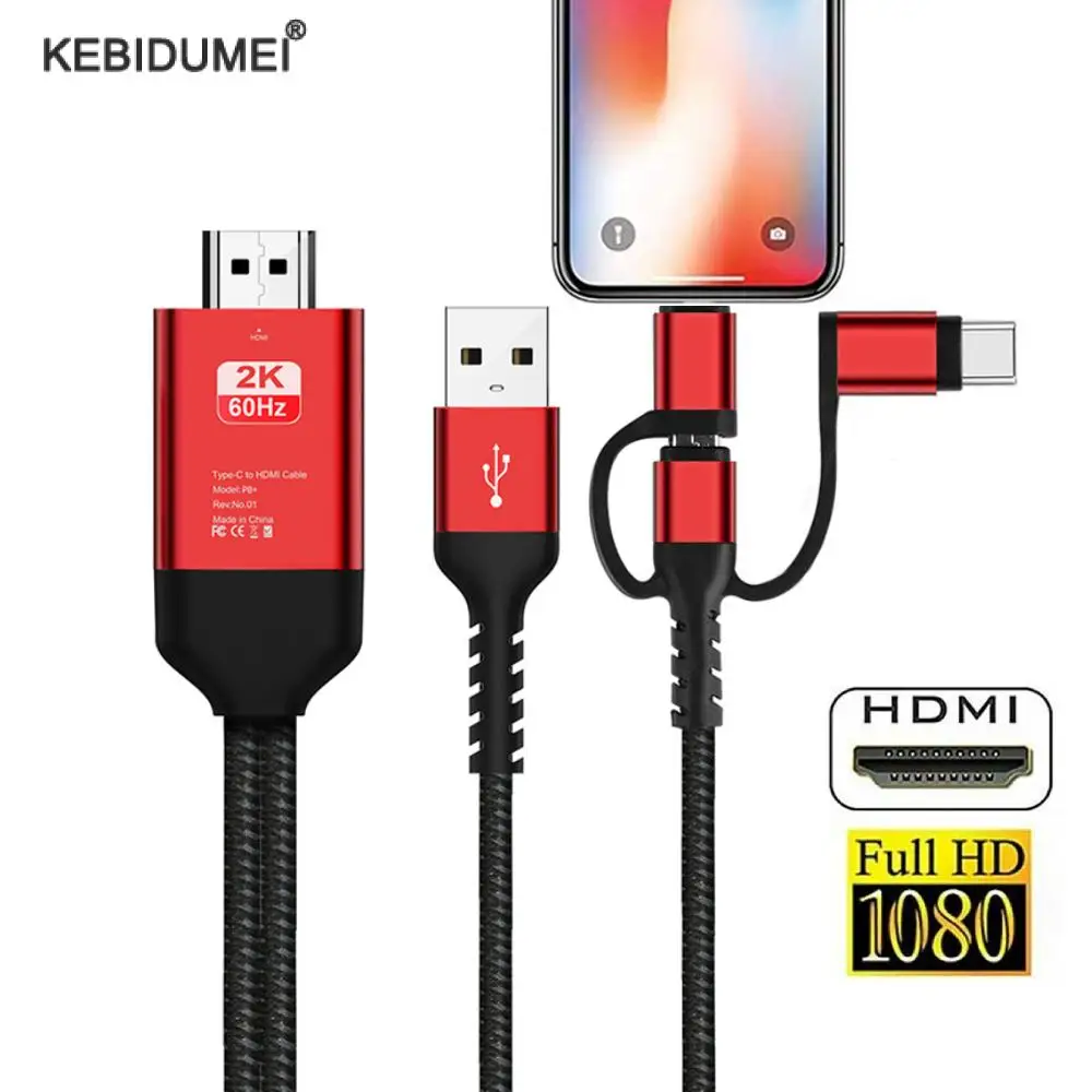 Adaptador de Cable HDMI USB C para ios, Micro USB a HDMI, compatible con proyector de TV HD, convertidor de Audio y Video para iPhone y Samsung