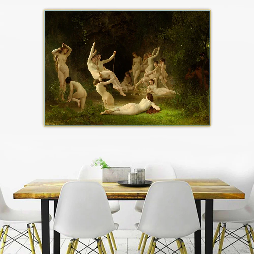 Citon William Adolphe Bouguereau《The Nymphaeum(Nude beauty)》Canvas Oil Painting Picture Wall Background Decor Home Decoration