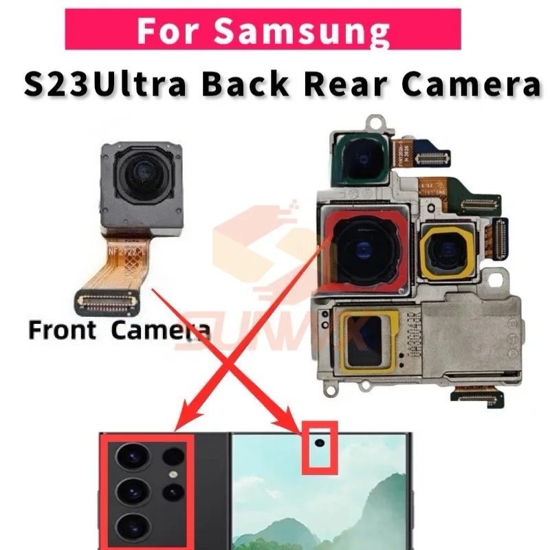 Rear Front Camera For Samsung Galaxy S23 Ultra 5G SM-S918 S918B S918U Frontal Selfie Back Backside Camera Module Spare