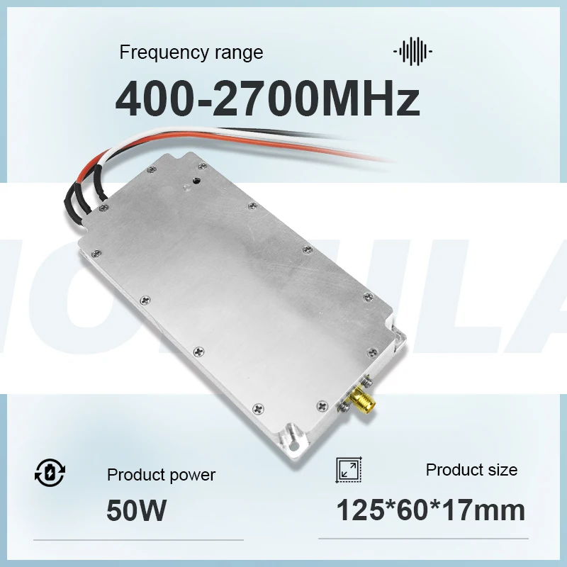 50W modul Drone daya tinggi LDMOS RF Amplifier dengan sirkulasi 433M 800M 900M 1.2G 2.4G pita frekuensi dapat disesuaikan