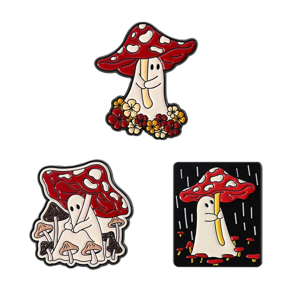Pins de esmalte de hongos fantasma, broches bonitos de hongo rojo, insignias estilo Cottagecore y de brujería, joyería de duendes del bosque, regalos para mejores amigos