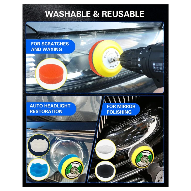 Fresh 2 Inch Sanding Discs Drill Polishing Kit, 193PCS Car Headlight Restoration Kit, Hook & Loop Wet Dry Buffing Pads