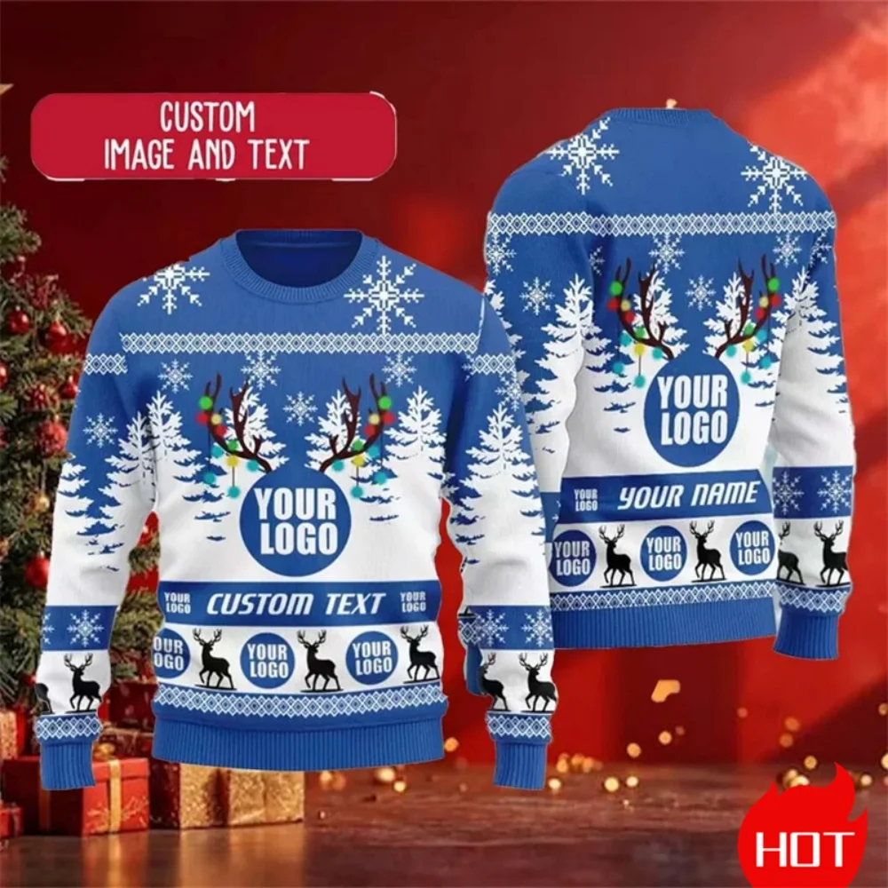 شعار الشركة المخصص سترة عيد الميلاد القبيحة شعار شخصي عيد الميلاد البلوز صورة مخصصة صورة هدية الكريسماس للرجال والنساء والأطفال