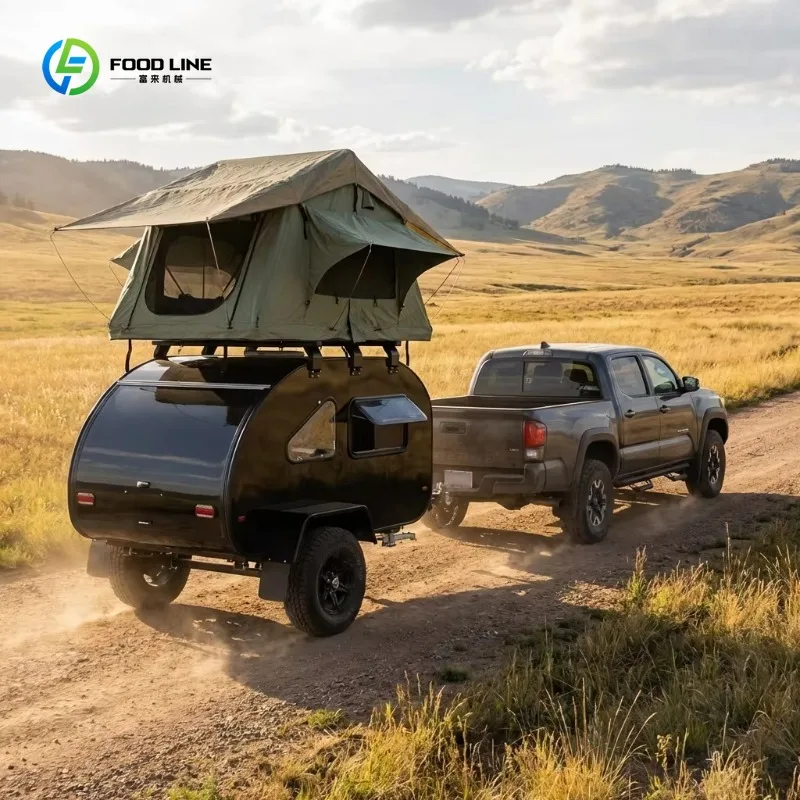 Custom Teardrop Camper Trailer Lightweight Off-Road Design with Roof Top Tent For Outdoor Camping Adventures