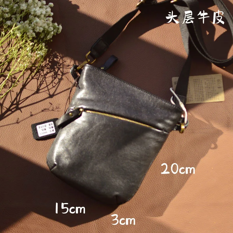 AETOO New original men\'s leather simple personality crossbody bag plant tanned cow leather summer all shoulder mobile phone bag