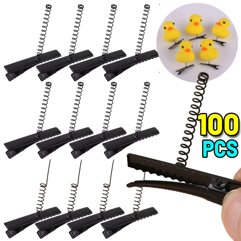 100PCS Spring Duckbill Clip Black Metal Basic Hairpin Manual DIY Yellow Duck Felt Hairclip Headdress Barrette Hair Accessories