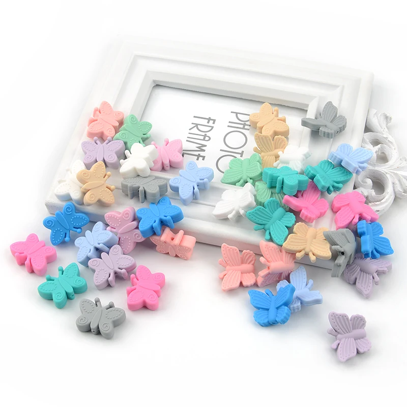 LOFCA 20pcs  Butterfly Beads Silicone Teethers BPA Free DIY Loose Bead For Teething Necklace Animal Shaped Cute Teething Toys