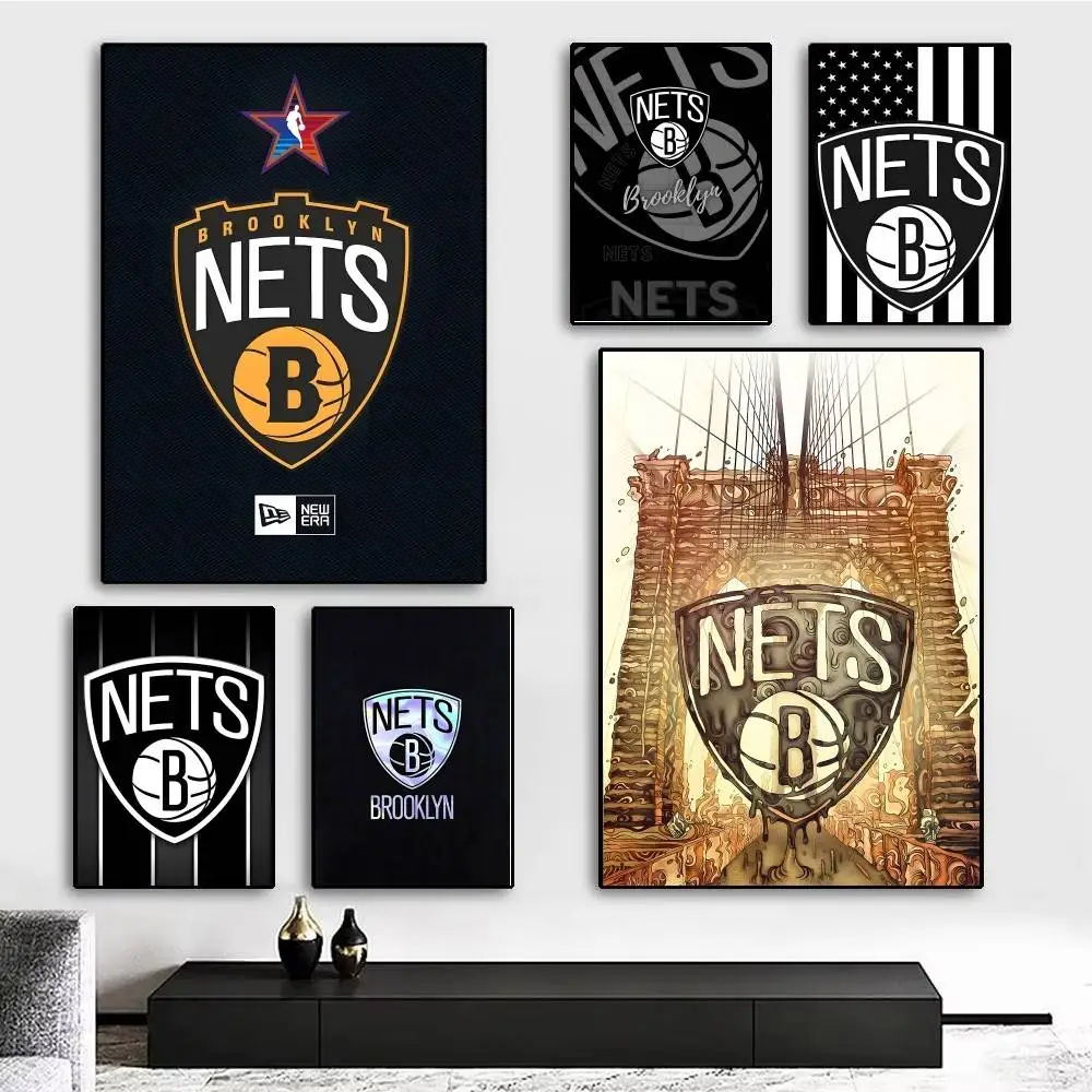 1pc B-Brooklyn Basketball Team N-Nets Poster Sticker Print Waterproof Wall Art For Living Room Bedroom Home Decor