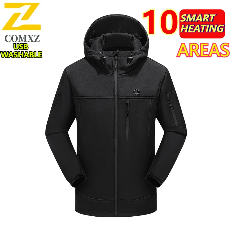 Chaqueta con calefacción de 10 áreas para hombre, cortavientos con calefacción eléctrica USB, abrigo cálido para nieve, ropa con temperatura ajustable para invierno