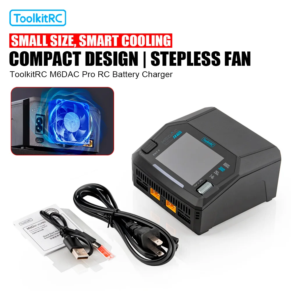 ToolkitRC M6DAC PRO Dual Channel RC Charger 300W AC 800W DC with 65W USB-C Wireless Charging for FPV Drone RC Batteries