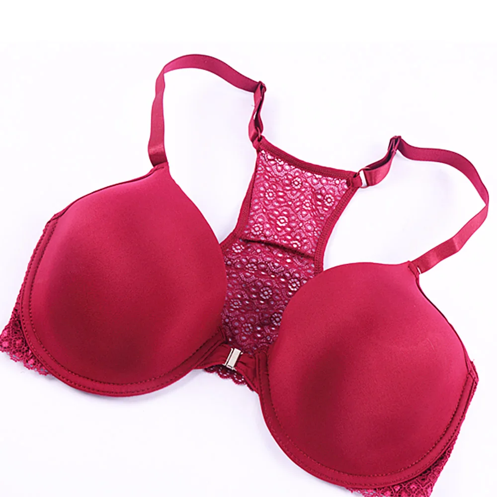 Front Closure Brassiere Bras For Womens Plus Size Bra  Sexy Lingerie Push Up Lace Back Female Underwear C D DD E F Cup