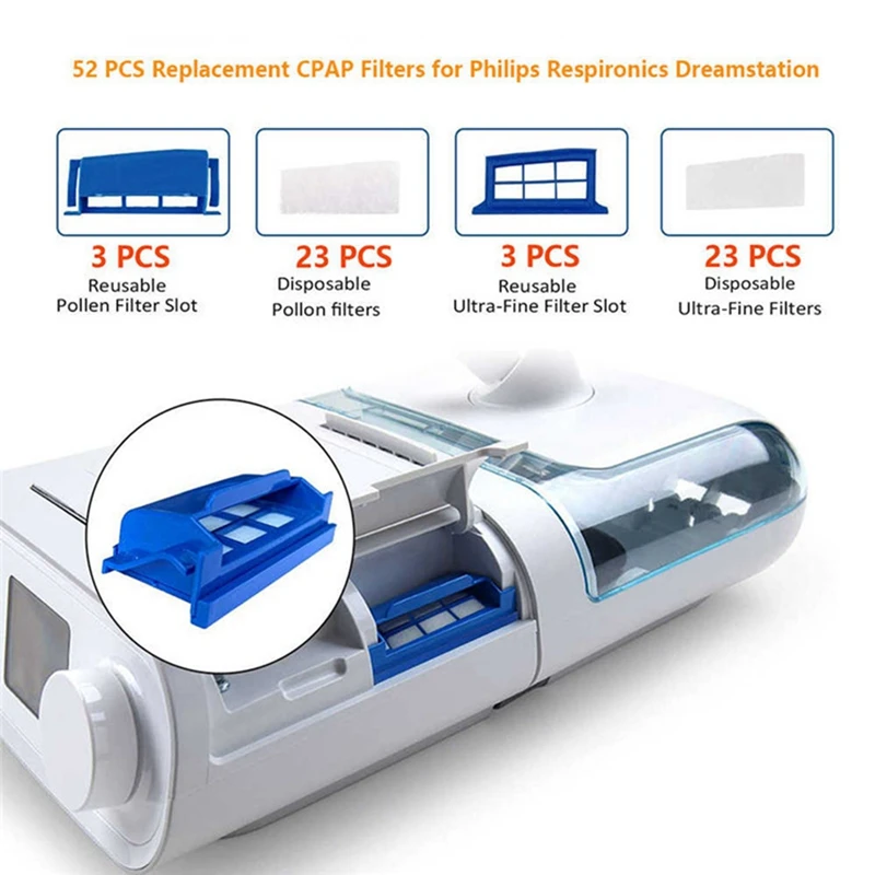 Imagem -03 - Cartucho de Filtros Cpap Kit de Filtro para Respironics Dreamstation Substituição de Algodão Snorer do Sono 52 Pcs