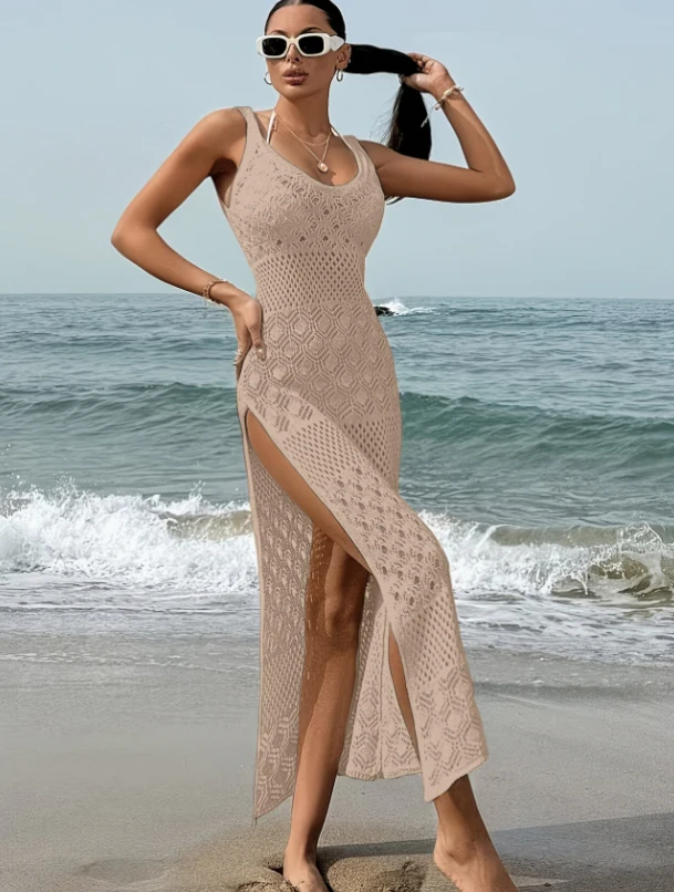 Damen Boho Maxikleid mit sexy Cut-Outs und Seitenschlitz – Strand- und Sommerkleid im modischen Ethno-Stil