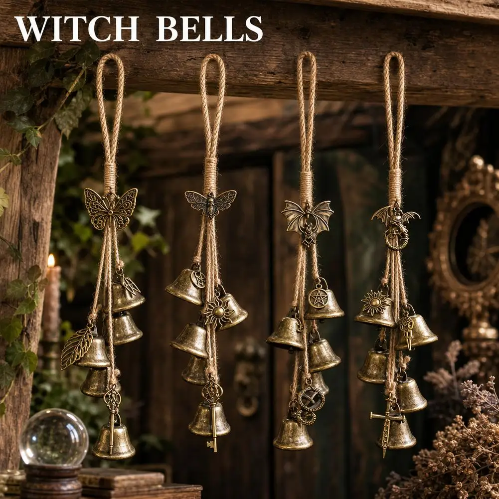 Witch Bells Protection Door Hanger Vintage Butterfly Key Bell Pendant Home Door Handle Chime Hanging Witchy Decor
