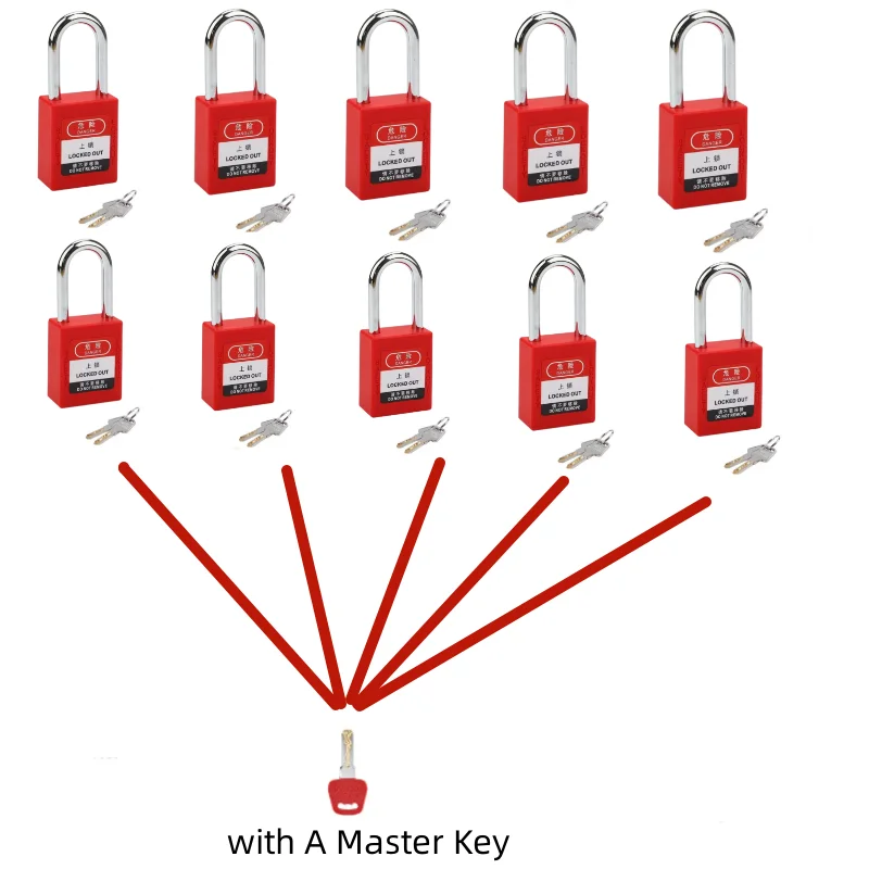 10-pieces 6*38MM Steel Shackle KD KA Dustproof Safety Padlocks with Master Key for Lockout Tagout