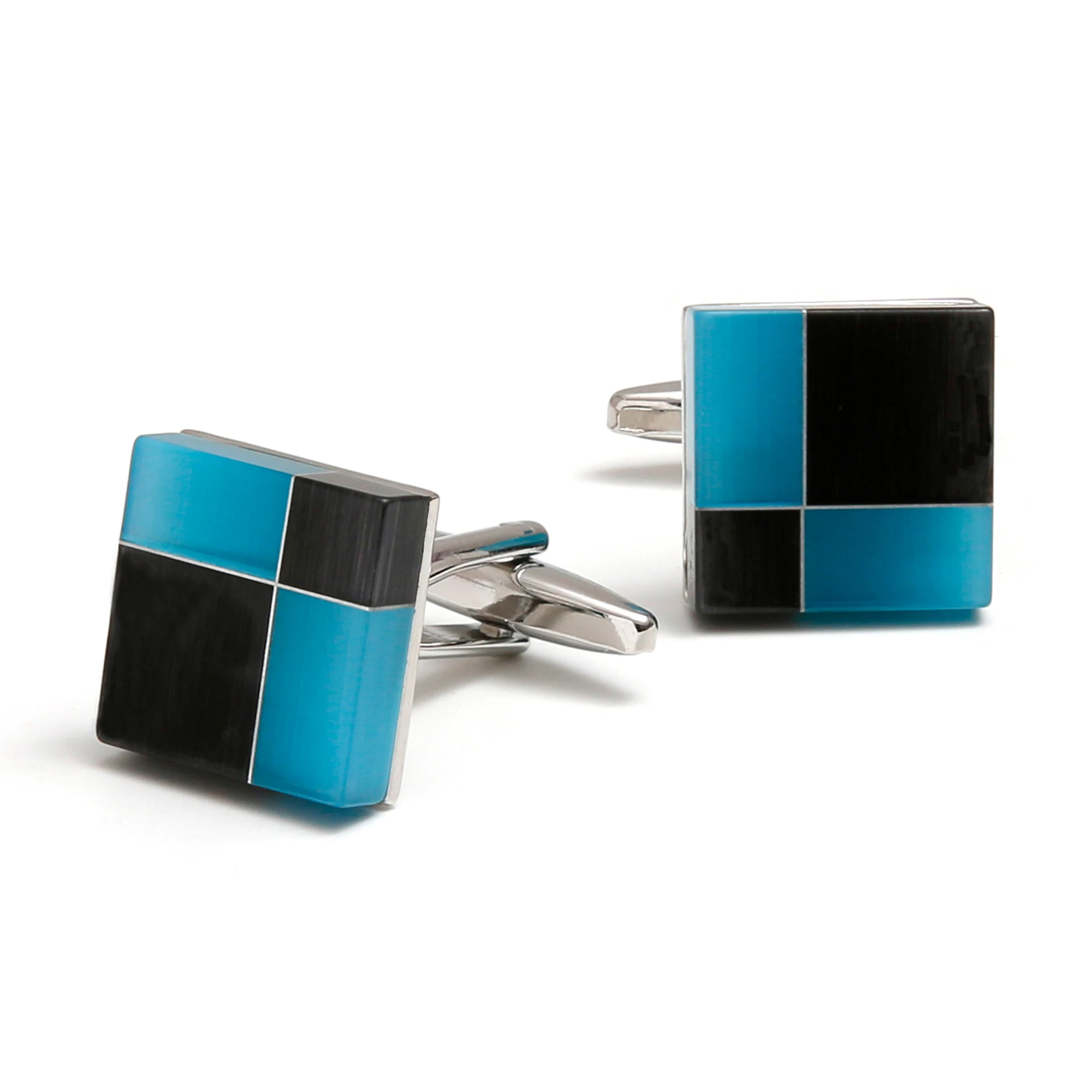 TOMYE Cufflinks for Men, Fashion Blue and Black Acrylic Brass Square Shirt Cuff Links, Jewelry Gift for Dad Husband Groomsman