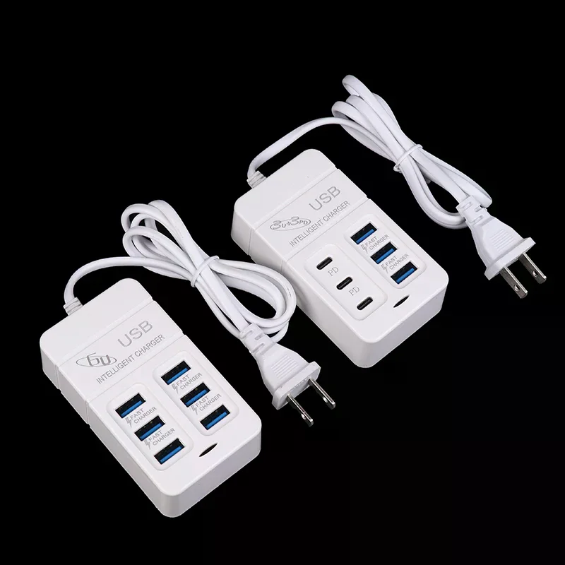 1 قطعة الولايات المتحدة التوصيل 6 منافذ شاحن USB متعدد المنافذ 35 واط PD نوع-C الهاتف المحمول شحن سريع شواحن الحائط TypeC USB مهايئ توزيع #6