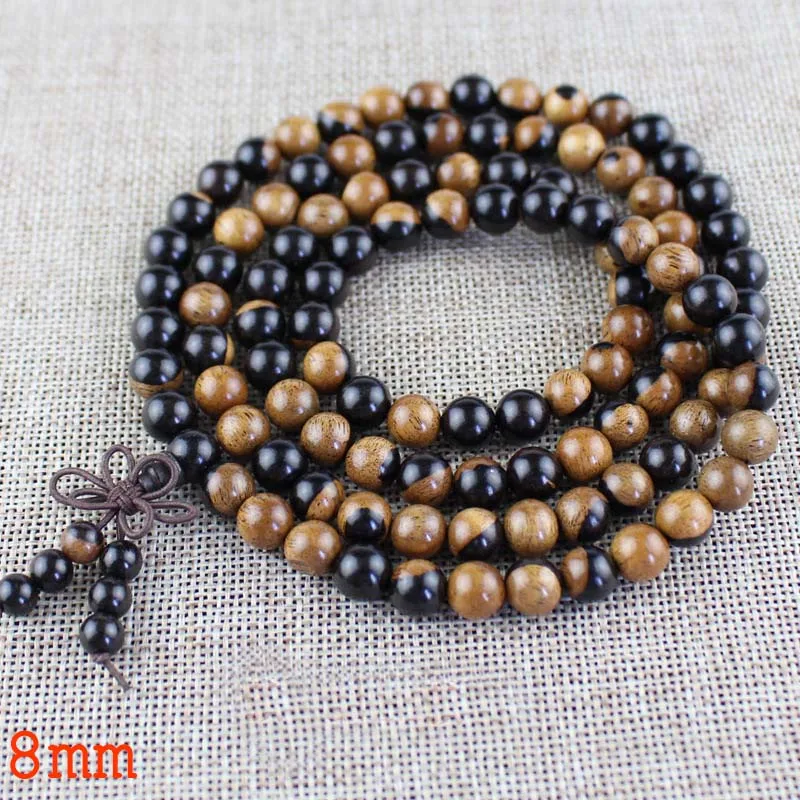 Natural ebony Tibetan Buddha Multilayer 108 Bead Black Bracelet Sandalwood Charm Bracelets Yin Yang Gossip For Men Wood Jewelry