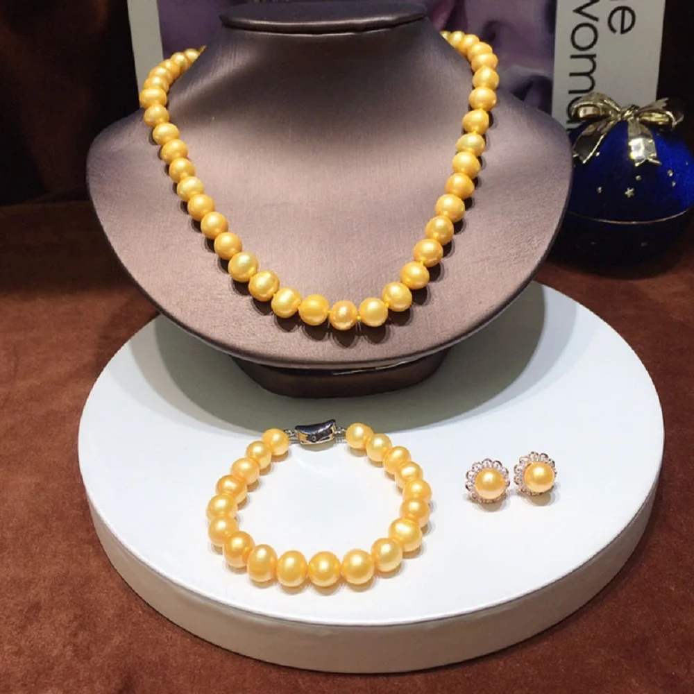 

New Pearl Necklace 18inch AAAA8-9mm Natural South Sea Pearl Fashion Simple Bracelet 7.5-8inch Earrings 925s Set