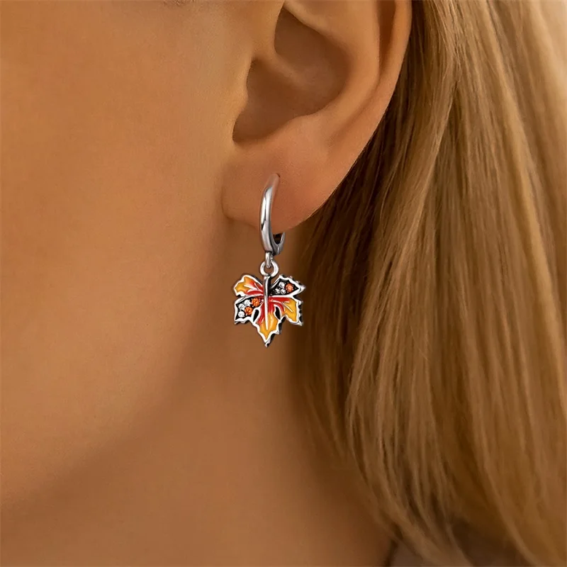 Original 925 Sterling Silver Hoop Earrings Luxury Maple Leaf Earrings For Women Girl Party Wedding Jewelry Gifts