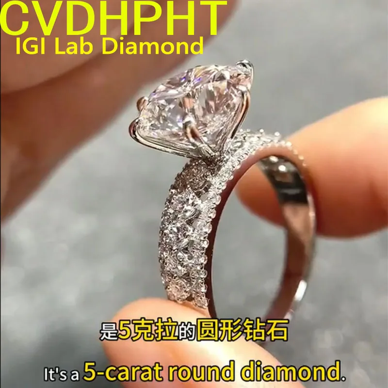 

Popular Soild Au750 18K White Gold Ring Luxury IGI Lab Growing Diamond Ring Round D Color 1 2 3Ct wedding ring Factory sell ﻿