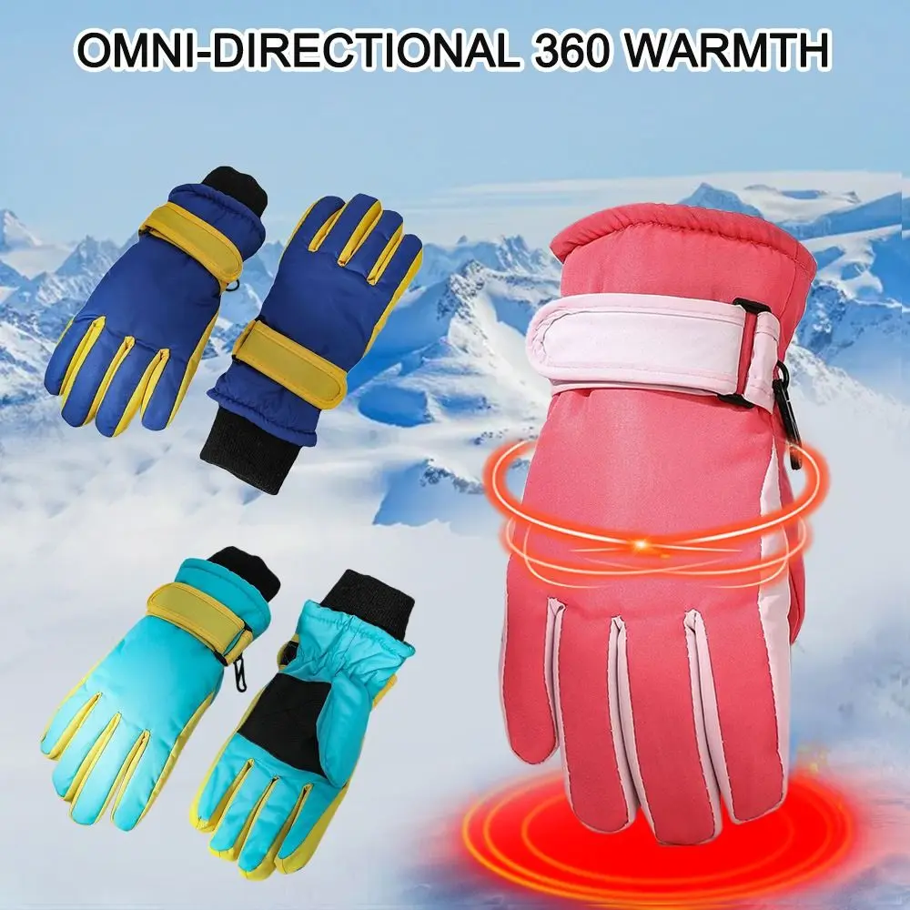Outdoor Snowboard Non-slip Waterproof Thick Warm Windproof Long-sleeved Mittens Children Ski Gloves