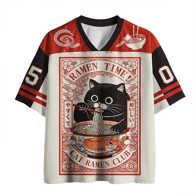 Japanese-style Cat Ramen Club Quick-dry T-shirt  Featuring Retro Ukiyo-e Poster Aesthetic Streetwear-inspired Athletic Cut