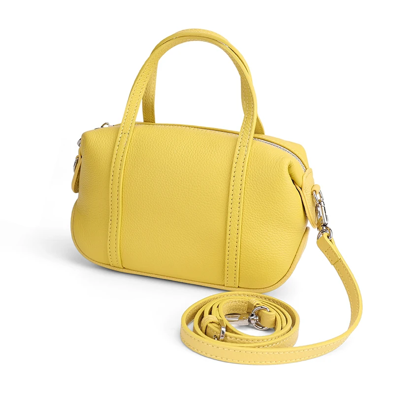 Women Mini Genuine Leather Crossbody bags Small Cowhide Leather Messenger & Top Handle Drawstring Casual Commute Shoulder Bag