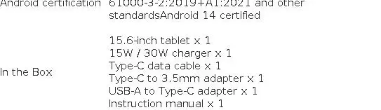 MESWAO B3 Basic 15.6inch Tablet MES-B3 MTK Helio G99 64-bit 8-core processor Android 14 12000mAh Battery 6+128GB Stroage 32MP 1920 x 10