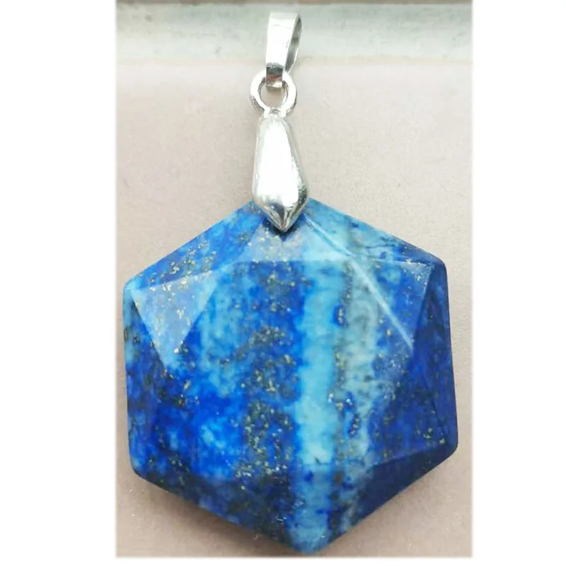 Beautiful jewelry  Natural Lapis Lazuli Hexagon Women Men Pendant Bead PC5693