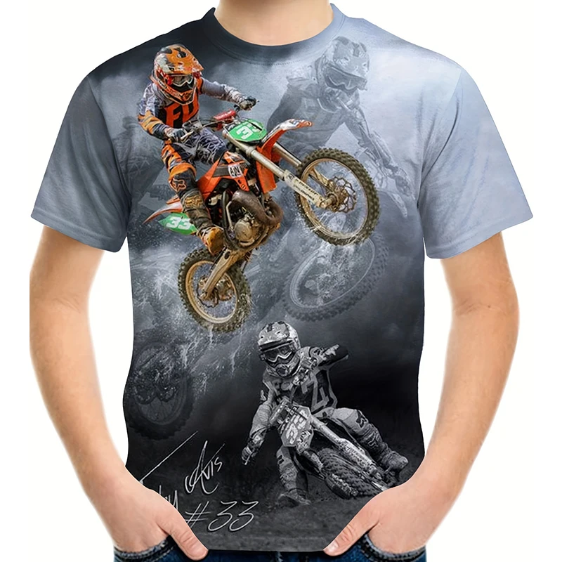 Motorcycle Rider 3D Printed Boy's T-shirt Round Neck Casual Tees Short Sleeve T-shirt For Kids Comfortable Soft Tops Boy Clothes