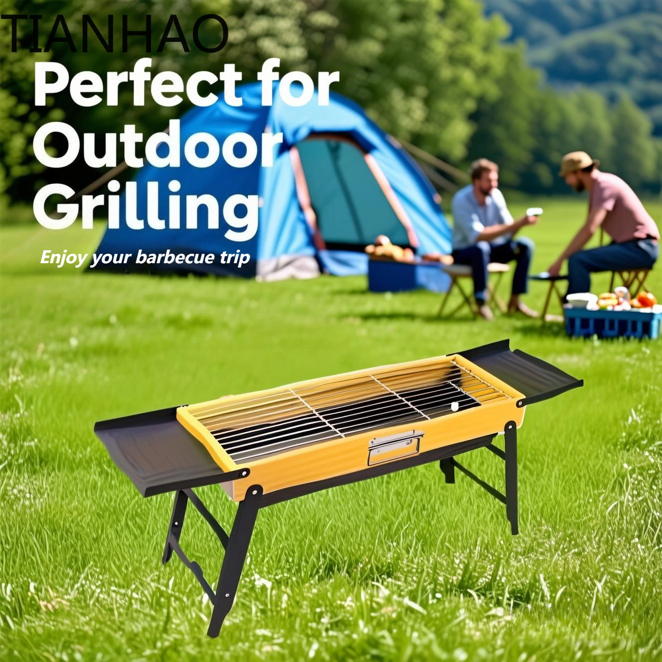 Camping Barbecue Grill with Extended Table Board Portable Folding Charcoal Stove Camping Burner Brazier for Camping