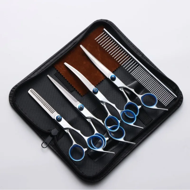 Pet Hair Trimming Shear Set, Stainless Steel Curved & Thinning Scissors for Dog Hair Care