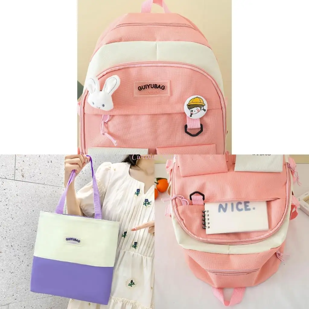 

Y1UB 5pcs School Backpack Shoulder Bag Pencil Bags Set Student Bookbag