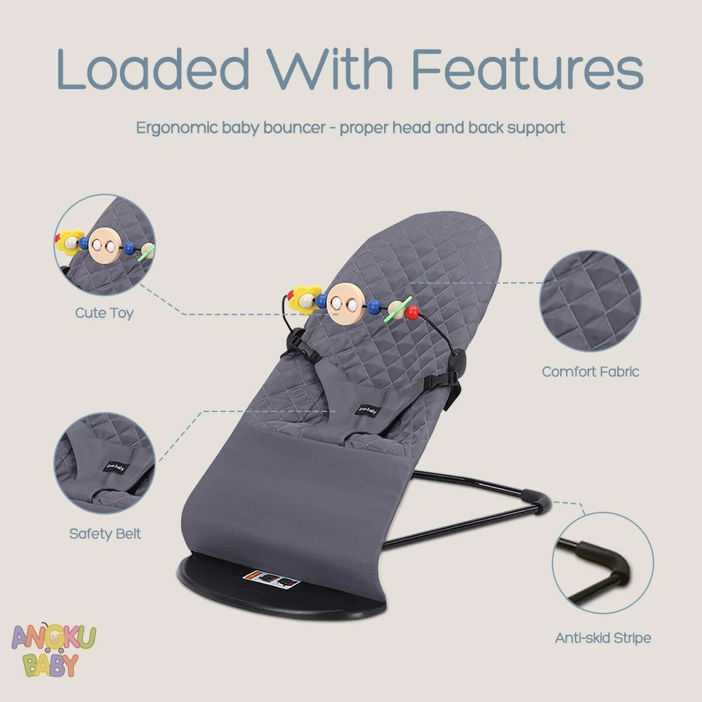 3-ارتفاع ضبط كرسي هزاز للأطفال أرجوحة أطفال قابلة للطي مع ألعاب سرير محمول لحديثي الولادة لمدة 0-12 شهرًا مقعد حارس الطفل