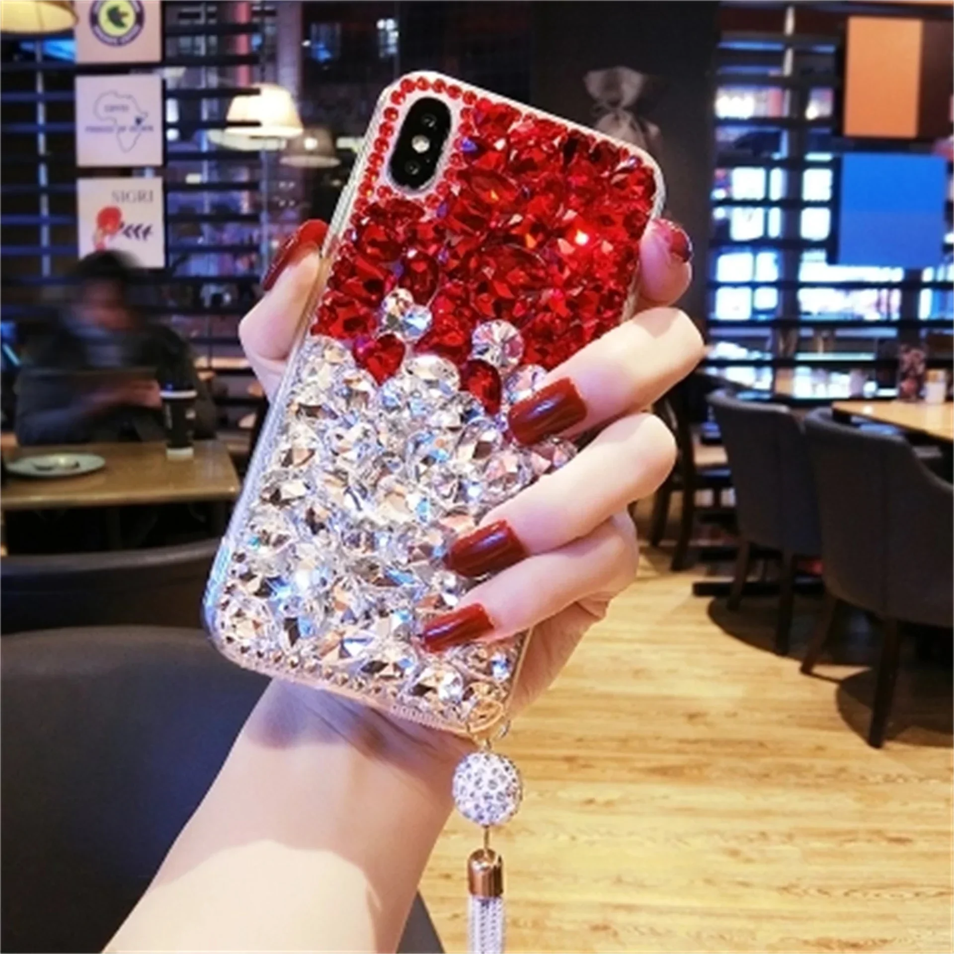 Luxury Bling Rhinestone Diamond Pendant Phone Case, Soft Clear Cover for Xiaomi Redmi 17 12 14 Note 11 13 12 15 Pro Plus