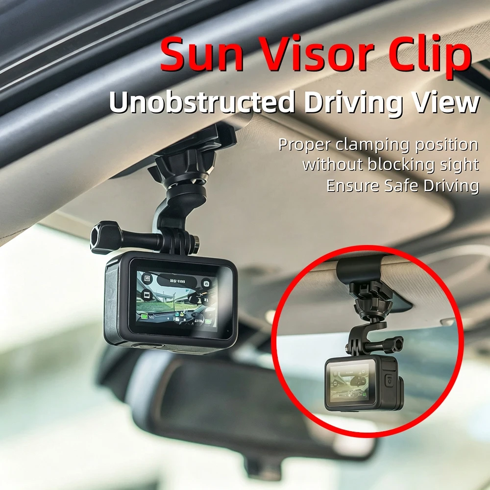 Car Sun Visor Clip Car Mount Holder Bracket for GoPro 13/12 DJI Action 5 Pro/6/4 360° Rotatable POV Driving Recorder Accessories