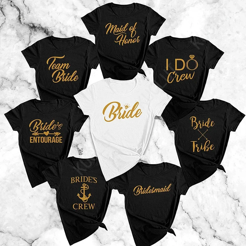 Women Bridesmaid Team Bride T-shirt Bridal Shower Wedding Tshirt Girls Single Farewell Tees Bachelorette Hen Party EVJF Tops