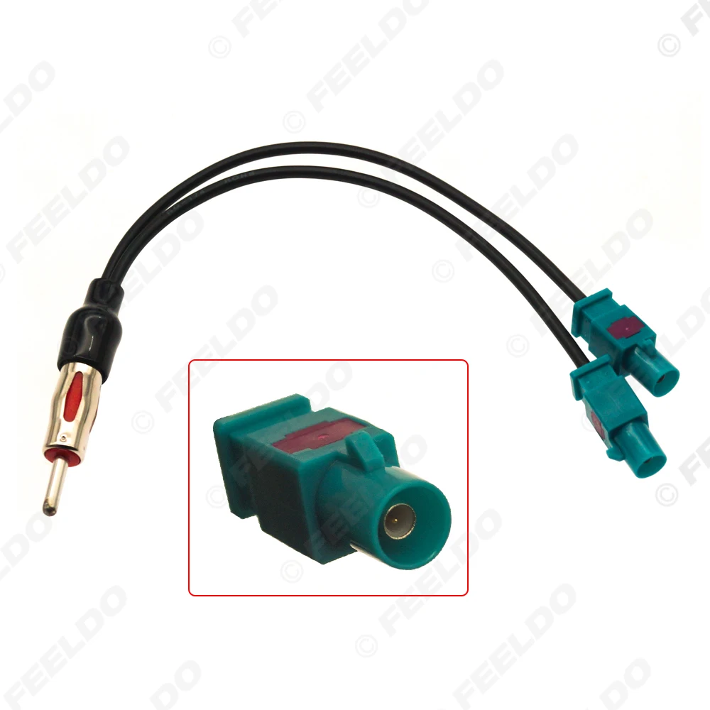 FEELDO Car Antenna Aerial Plug Adapter Converter Cable From Twin Male FAKRA To Male DIN Connector