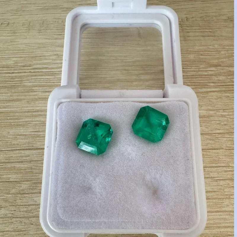 Lab Grown Emerald Hand-cut Hydrothermal Emeralds Asscher 8x8mm 2pcs Gemstone for Diy Jewelry Making Selectable AGL Certificate