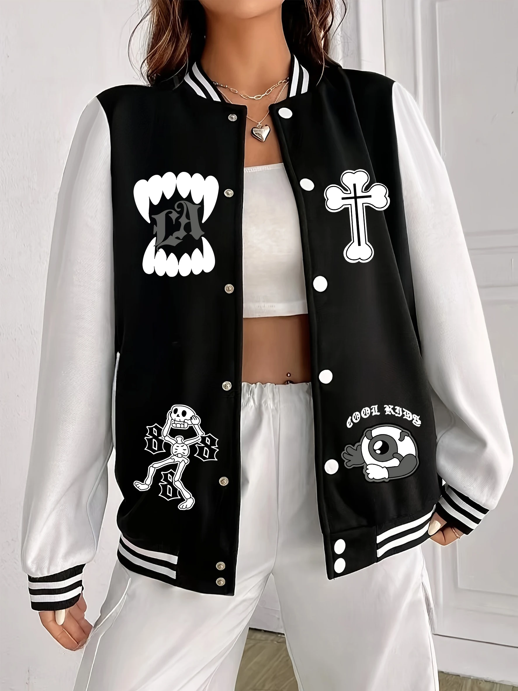 

Скелет мужской с открытым ртом принт женская уличная модная свободная бейсбольная форма повседневная флисовая куртка американская одежда