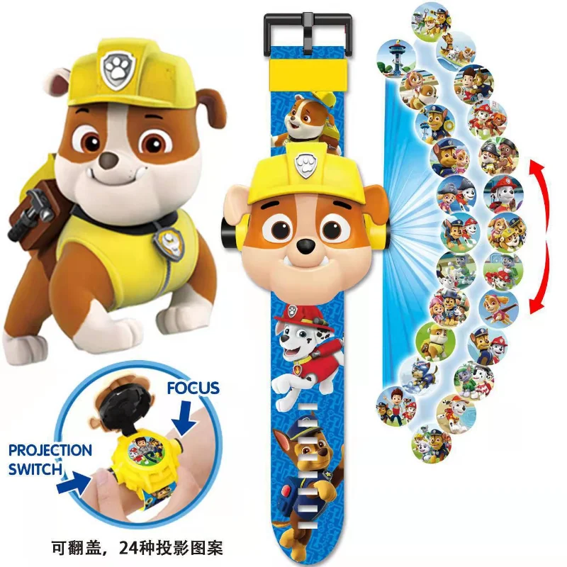 Paw Patrol Watch Cartoon 3D Projection Watch Chase Rubble Marshall Skye Anime Digital Watches Model Toy Children Wristband Watch