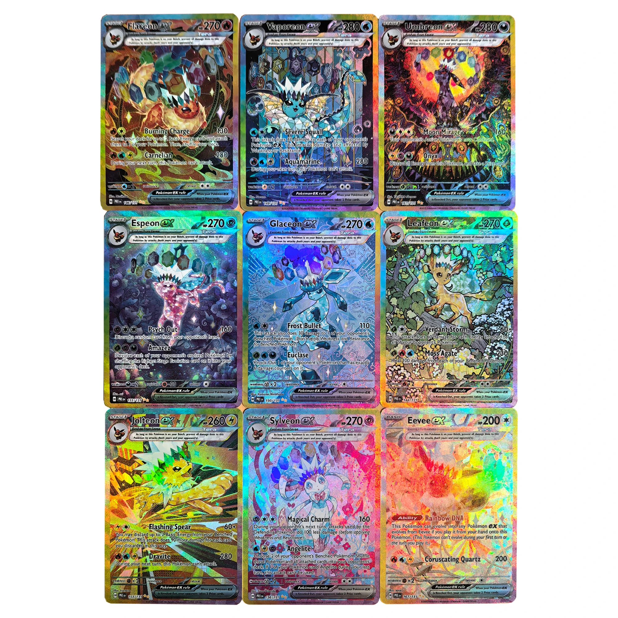

9 шт./компл. Ptcg Sv8A Eevee Espeon Ex Коллекционная карта Преломление Цветная вспышка Eeveelution Umbreon Leafeon Классическая аниме-карта в подарок
