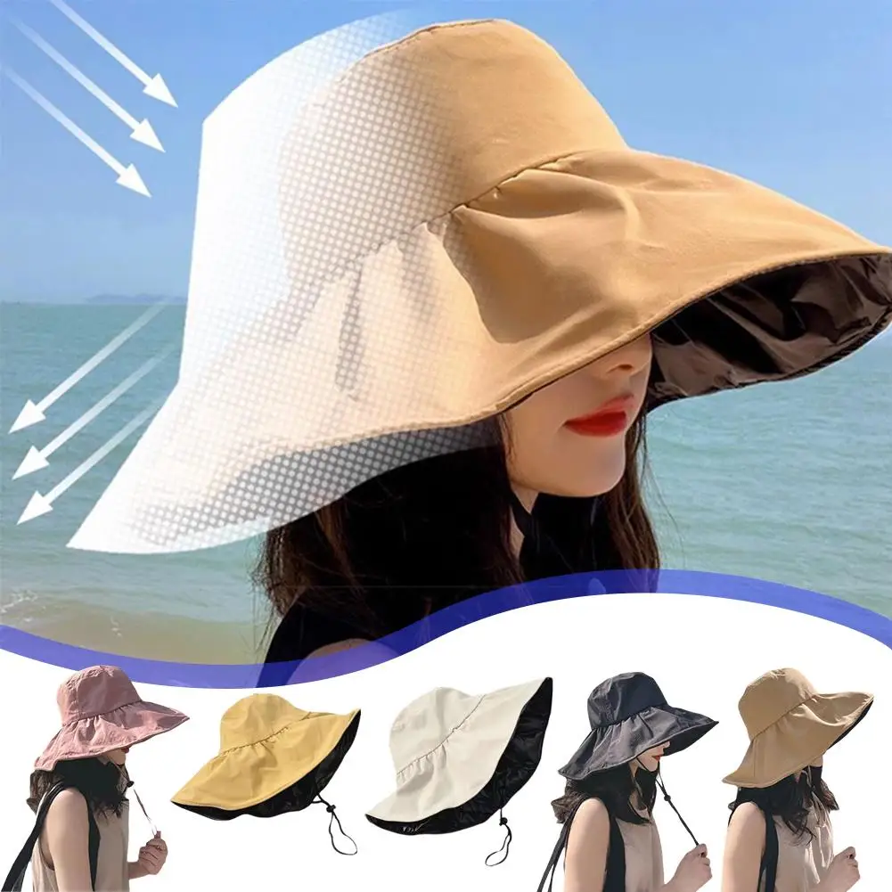 

Wide Brim Hat Women Anti-uv Hiking Fisherman Summer Bucekt Beach Cotton Solid Breathable Hat Fold Protec W1e1