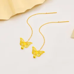 Genuine 18K Gold Butterfly Color Drop Earrings for Women Simple Design Long Earring for Women Tassel Earrings Fine Jewelry Gifts